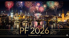 Ukázka zadání pro generátor obrázk� v AI Gemini: PF 2026, no�ní m�stská...