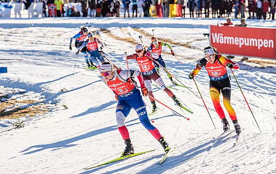Jessica Jislová b�hem �tafetového závodu v Hochfilzenu.