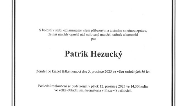 Kolegové se loučí s Hezuckým, Mareš vysílá poprvé od úmrtí parťáka a kamaráda