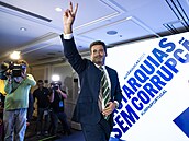 Andre Ventura, p�edseda strany Chega, po komunálních volbách v sídle strany v...