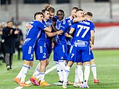 Olomoucká Sigma oslavuje gól do sít� Lincolnu Red Imps p�i utkání Konferen�ní...