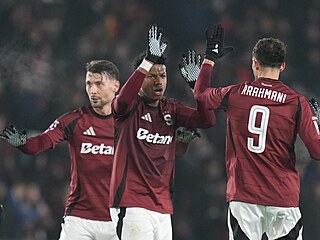 Radost spar�anských fotbalist� z vyrovnávací branky ve 42. minut� utkání proti...