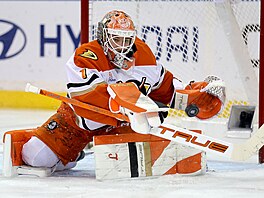 Branká� Luká� Dostál zastavuje st�elu Rangers.