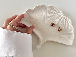 Minimalistický elegantní tácek ve tvaru listu Gingko biloba z dekora�ní hmoty...