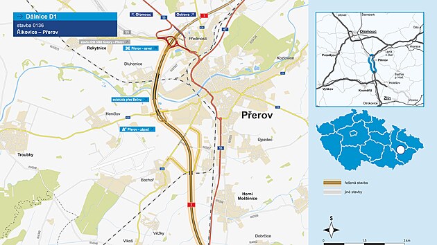 Mapa posledn�ho �seku D1, kter� byl otev�en� 19. prosince 2025.