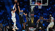 Jalen Brunson z Knicks st�ílí p�es bránícího Anthonyho  Blacka z Orlanda.