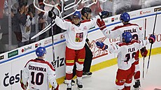 etí hokejisté oslavují gól Ondeje Kaeho.