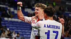 Pavel �ulc po své první tref� za Lyon v Evropské lize.