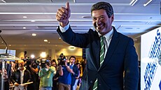 Andre Ventura, p�edseda strany Chega, po komunálních volbách v sídle strany v...