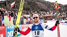 Vít�zslav Hornig v cíli sprintu v Le Grand Bornand
