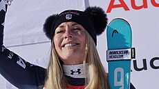 Dojatá Lindsey Vonnová po triumfu ve Svtovém poháru po sedmi letech.