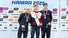 T�i nejlep�í rychlobrusla�i na 5000 metr� v Hamaru. Zleva druhý Francouz...