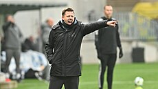 Trenér Hradce Králové David Horej v zápase proti Mladé Boleslavi.
