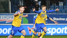 Daniel Mare�ek (Teplice) oslavující gól na kone�ných 1:0 v 84. minut� zápasu...