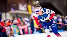 Michal Kr�má� na trati sprintu v Le Grand Bornand.