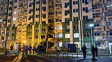 Panelový d�m v ruském Tveru zasa�ený dronem (12. prosince 2025)