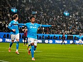 Brazilský k�ídelník David Neres z Neapole slaví gól v italském Superpoháru...