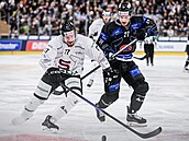 Spar�an David N�me�ek bojuje o puk s Yannickem Rathgebem z Fribourgu.