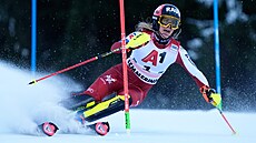Katharina Liensbergerová na trati slalomu v Semmeringu