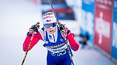 Tereza Voborníková v cíli hromadného závodu v Le Grand Bornand.