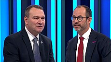 Jan Farský /STAN/ a Radim Fiala /SPD/ v Ned�lní partii na CNN Prima News (21....