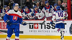 James Hagens z USA slaví gól proti Slovensku.