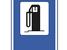 Dopravní zna�ka ��erpací stanice� ukazuje stojan jako z muzea dopravy.