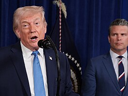 Americký prezident Donald Trump b�hem tiskové konference po americkém úderu na...