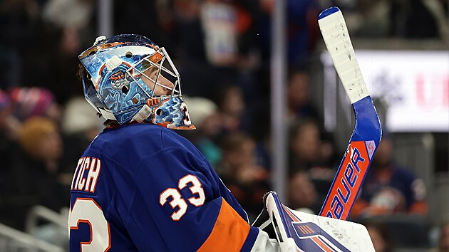 G�lman David Rittich z NY Islanders b�hem utk�n� s Utah Mammoth.