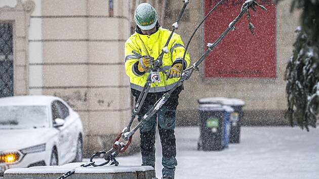 Na Starom�stsk�m n�m�st� prob�h� odstran�n� v�no�n�ho stromu. (9. ledna 2026)