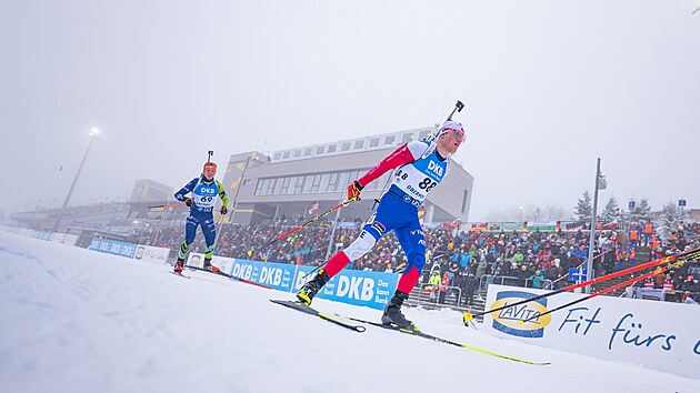 Tom� Mikyska b�hem sprintu v Oberhofu.