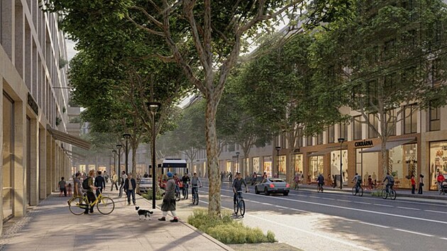 Vizualizace Brn�nsk� t��dy, kter� byla pl�nov�na od 60. let 20. stolet� a m�la v�st dopravu vnit�kem m�sta. Brno se od n� v�ak rozhodlo ustoupit.