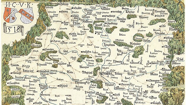 Nejstar�� ti�t�n� mapa �ech tzv. Klaudy�nova mapa vydan� roku 1518 byla zaps�na na N�rodn� seznam �esk� republiky programu UNESCO Pam� sv�ta. Poho�� jsou vyzna�ena zelen�mi stromy, �eky pak p�edstavuj� modrozelen� linie.