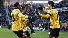 Fotbalisté Wolverhamptonu se radují z gólu Jhona Ariase.