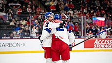 �eský obránce Tomá� Galvas slaví gól s úto�níkem Maxmilianem Curranem v...