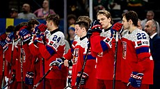 Zklamaní �e�tí hokejisté po finálové porá�ce se �védskem.