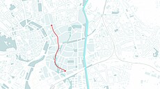 Mapa znázor�ující Brn�nskou t�ídu. Ta byla plánována od 60. let 20. století a...