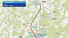 Nejslo�it�j�í úsek silnice I/73 mezi Troubskem u dálnice D1 a Bo�itovem.