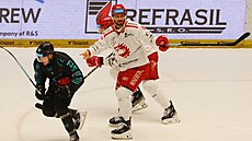 T�inecký obránce Tomá� Kundrátek ukazuje rozhod�ímu, �e mu karlovarský Vít...