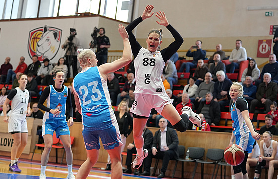 Natália Marti�ková (88) z Hradce Králové p�ichází o mí� v zápase s Trutnovem,...