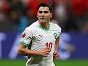 Brahim Díaz z Maroka slaví gól proti Kamerunu.