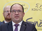 Tisková konference KDU-�SL. Na snímku hovo�í Marek Výborný. (13. ledna 2026)