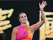 B�loruská tenistka Aryna Sabalenková slaví vít�zství v prvním kole Australian...