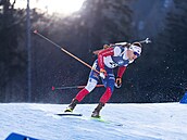 Michal Kr�má� na trati sprintu v Ruhpoldingu.