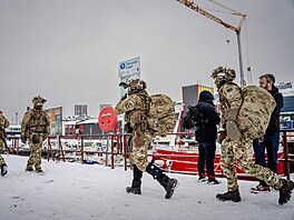 Dán�tí vojáci po p�íjezdu do p�ístavu v Nuuku v Grónsku. (18. ledna 2026)