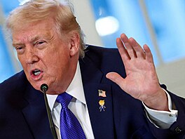 Americký prezident Donald Trump hovo�í b�hem setkání s p�edstaviteli ropného...