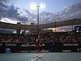 Ji�í Lehe�ka podává v prvním kole Australian Open.