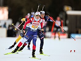 Tereza Voborníková na �ele �tafety �en v Ruhpoldingu.