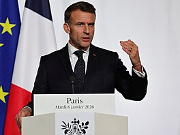 Francouzský prezident Emmanuel Macron na tiskové konferenci v rámci summitu...