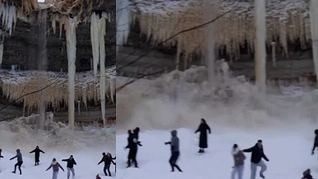 Ze zamrzlého vodopádu se utrhla masa ledu